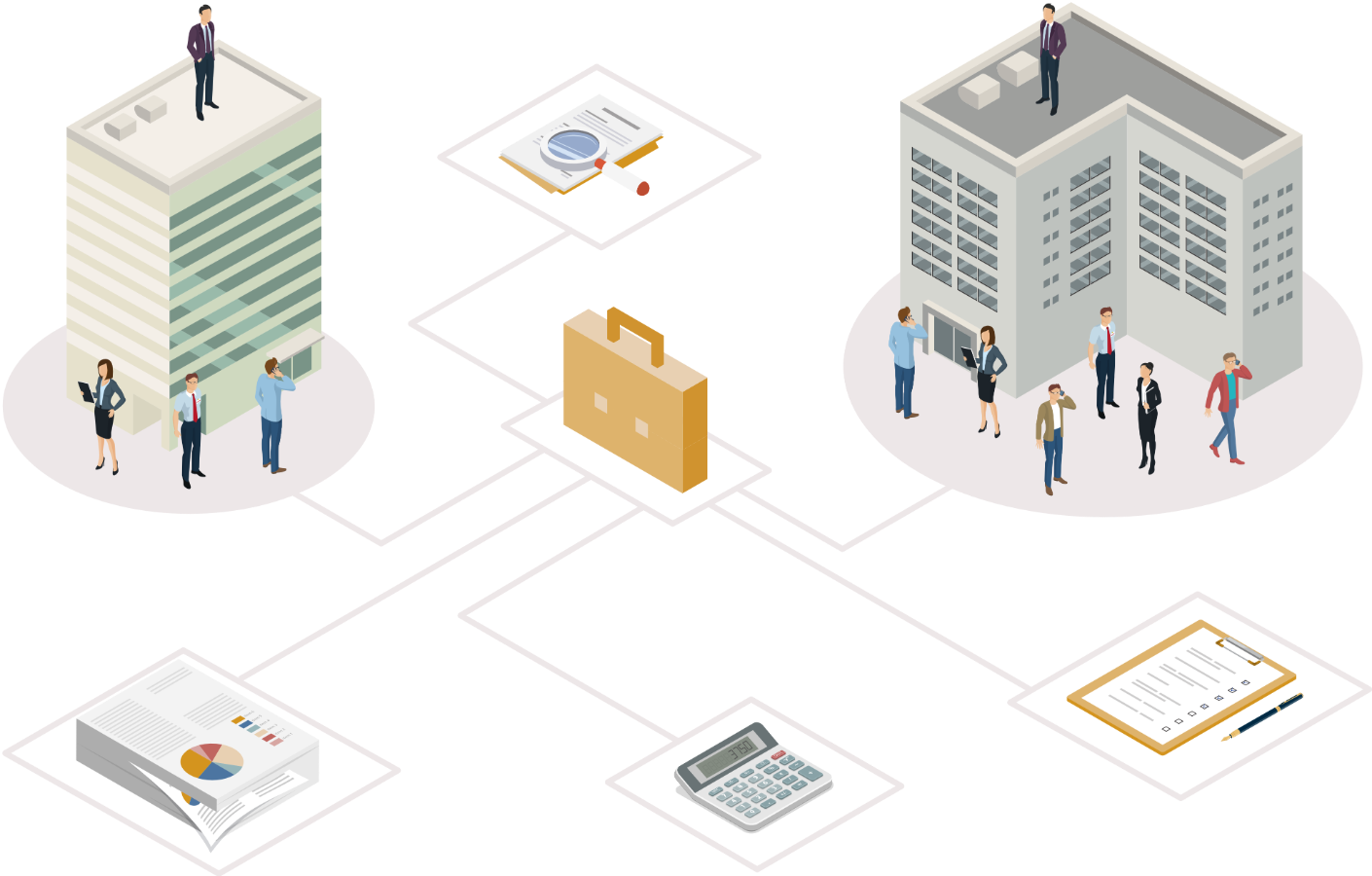 Isometrische Vektorillustration von Vertriebspartnermanagement Features der FiANTEC Software