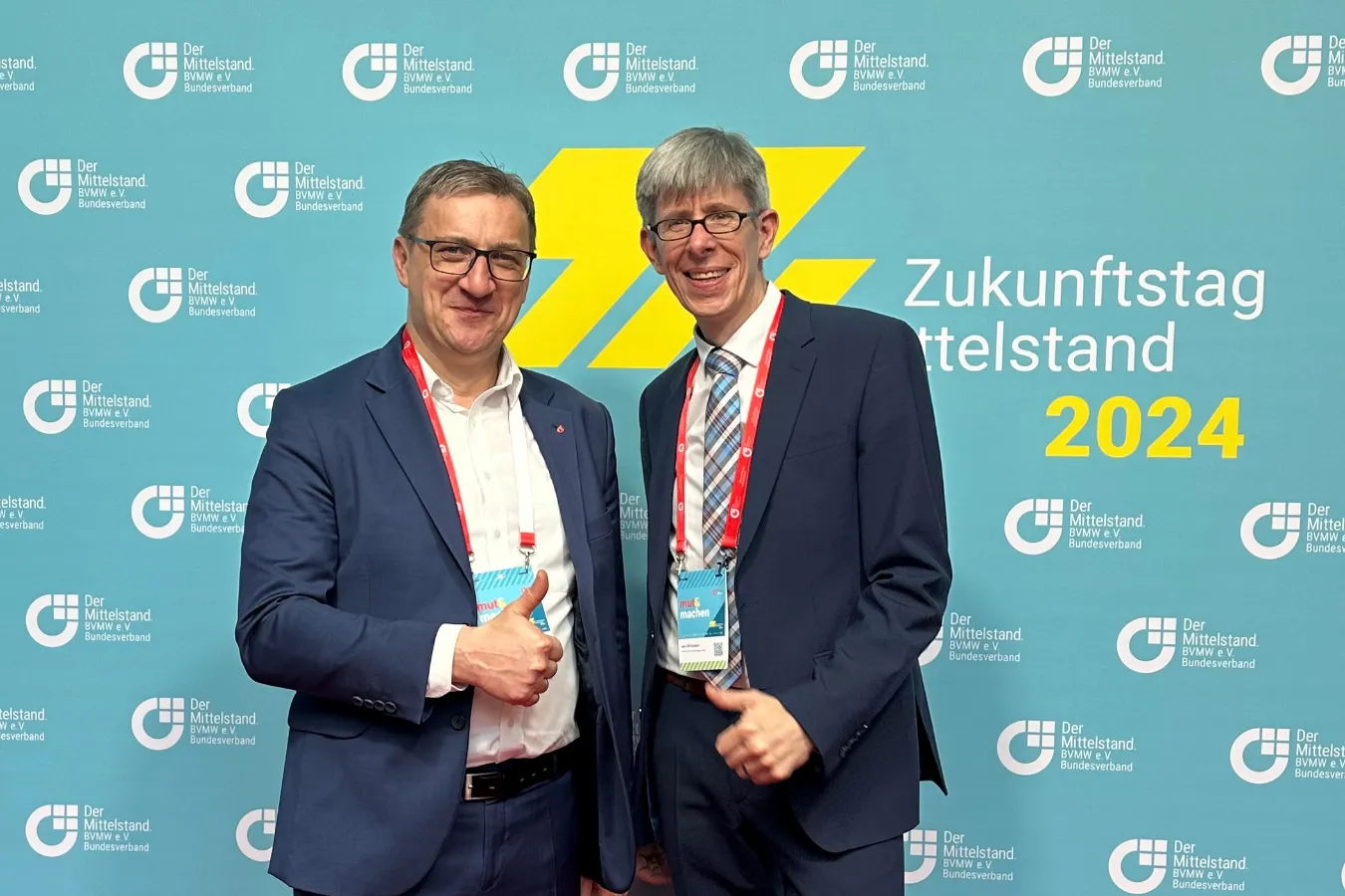 FiANTEC Geschäftsleiter Herr Rudolph und Herrn Rzeznikiewicz, Beauftragter des Verbandes, Frankfurt (Oder) und Landkreis Oder-Spree vom BVMW am Zukunftstag Mittelstand am 21. März 2024 in Berlin