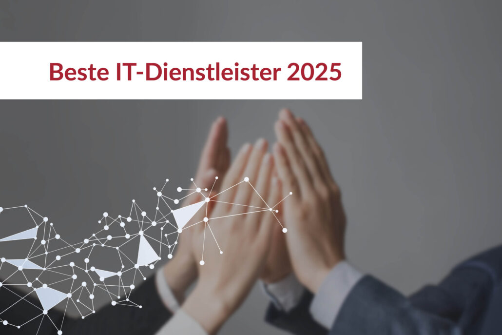 FiANTEC als einer der besten IT-Dienstleister 2025 ausgezeichnet, Hände mit Netzwerk-Grafik-Overlay